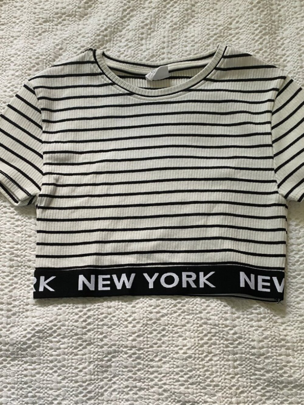 Zara Kids Striped Ribbed New York Elastic Band Crop Tee - Size 11-12